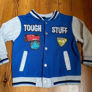 Disney Pixar Buzz Lightening McQueen blue gray varsity jacket SIZE 5T
